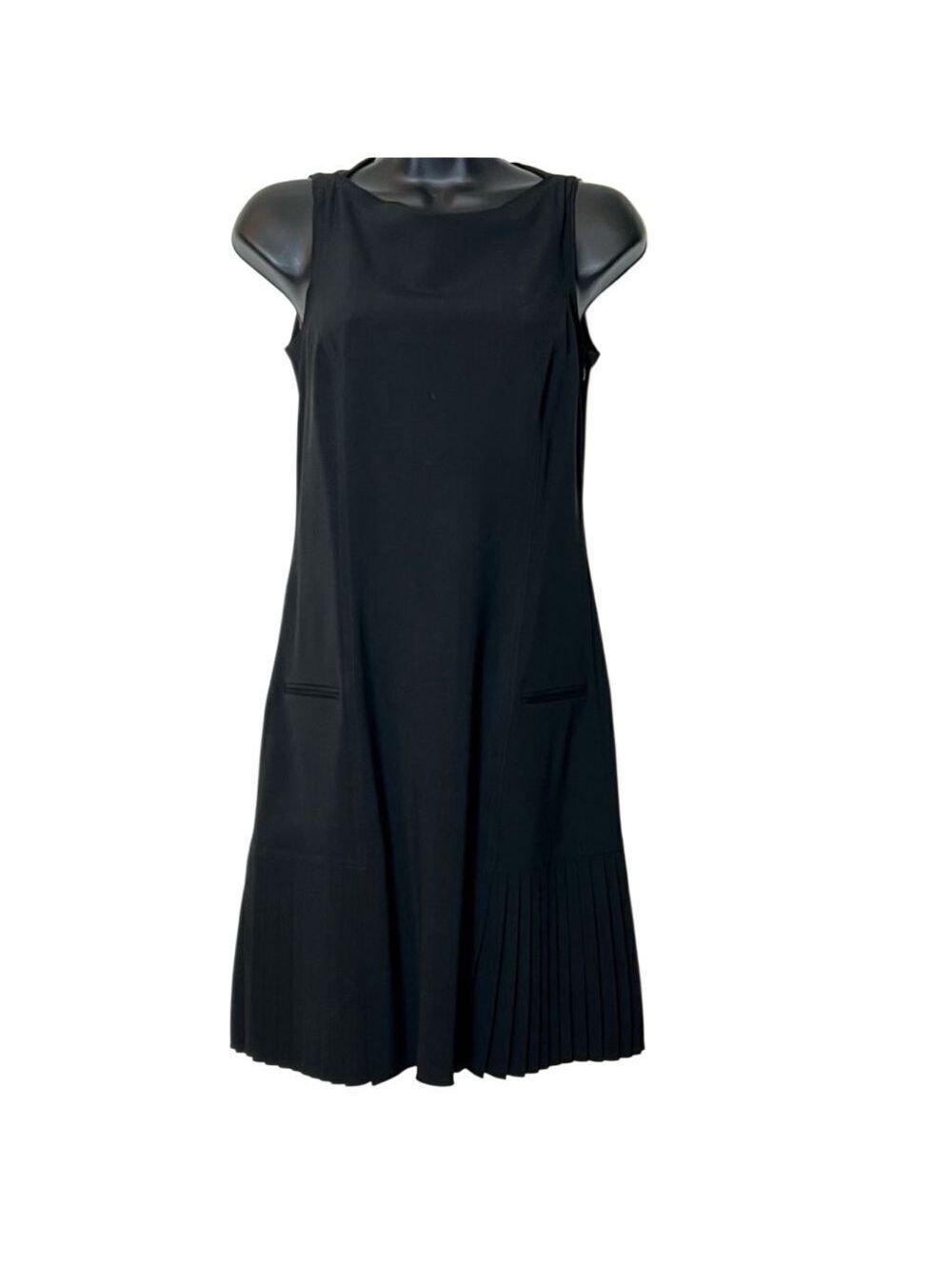 Y2K Dress Pleated Elie Tahari Black Bateau Career Dress Sheath Sleeveless 4